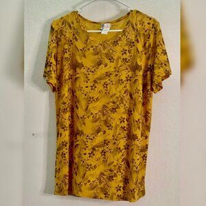 Mustard yellow shirt with brown flowers